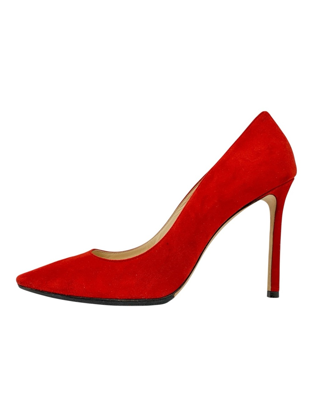 Jimmy Choo Romy 100 Red Suede Pointed Toe Pumps EU 37 Stiletto Heels
